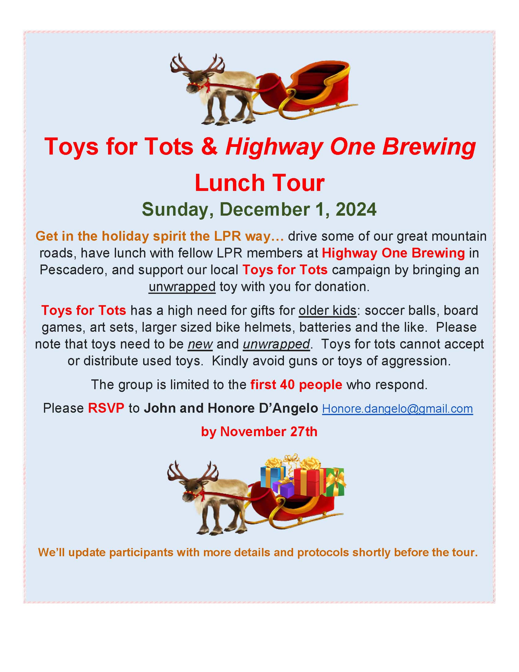 Flyer for 2024 Toys for Tots Tour